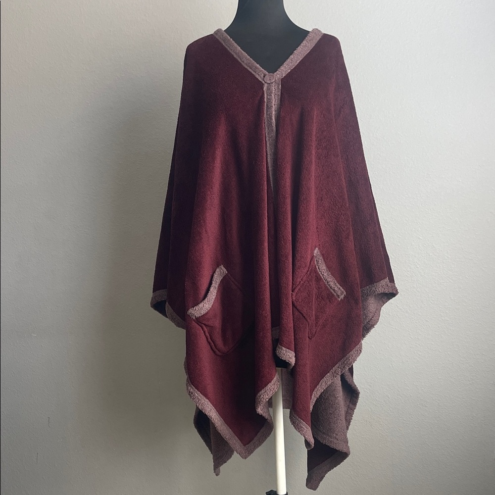Stan Herman Two-Toned Plush Reversible Cozy Cuddler in Burgundy One Size